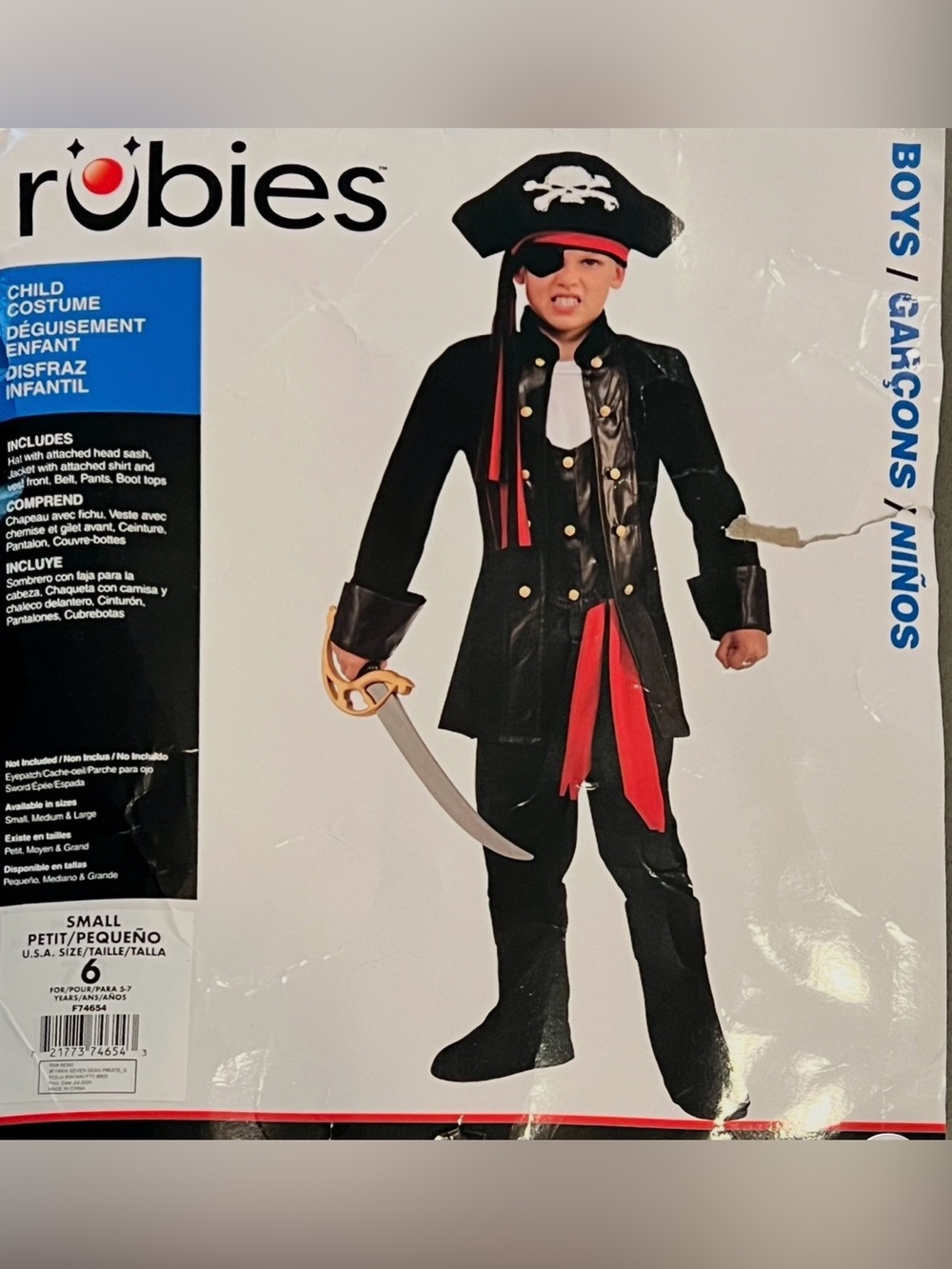 Rubies Seven Seas Pirate Costume Kids Child Small Halloween Cosplay EUC